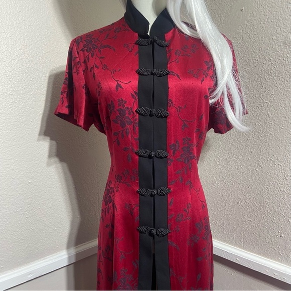 Vintage Sheri Martin Cheongsam Qipao Jacket Mandarin Collar Red Black Size 12 - Picture 1 of 12